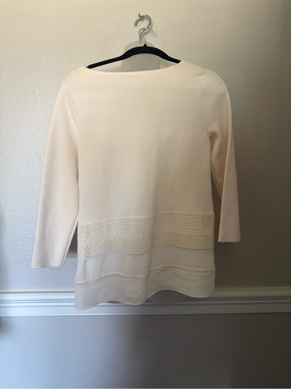 LOFT Cream Knit Top with Lace Insets - Picture 3 of 6